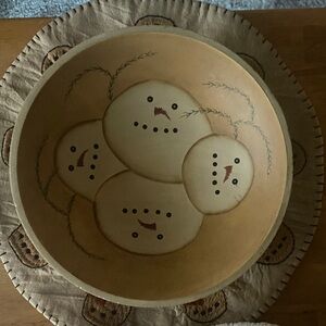 Festive Snowman Bowl - Tan and Brown